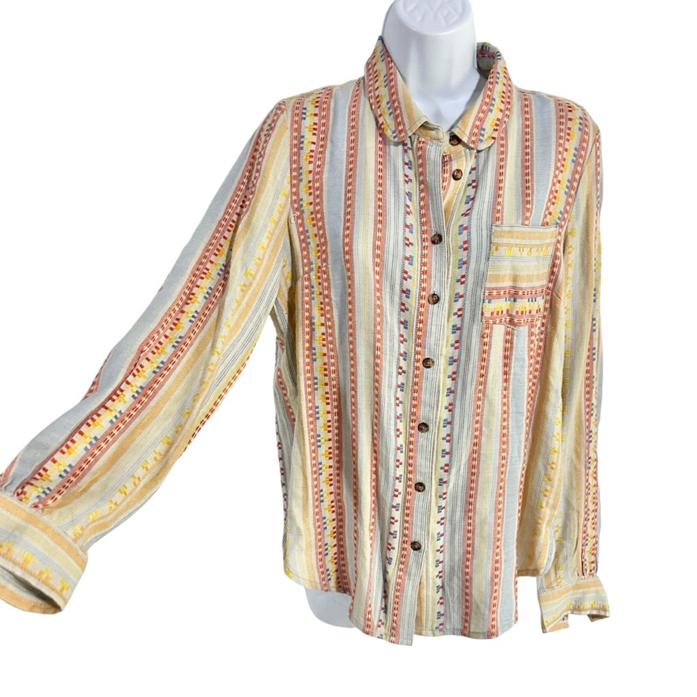 Anthropologie Mademoiselle Striped Multicolor Button-Up Shirt Size 4 - Picture 4 of 7